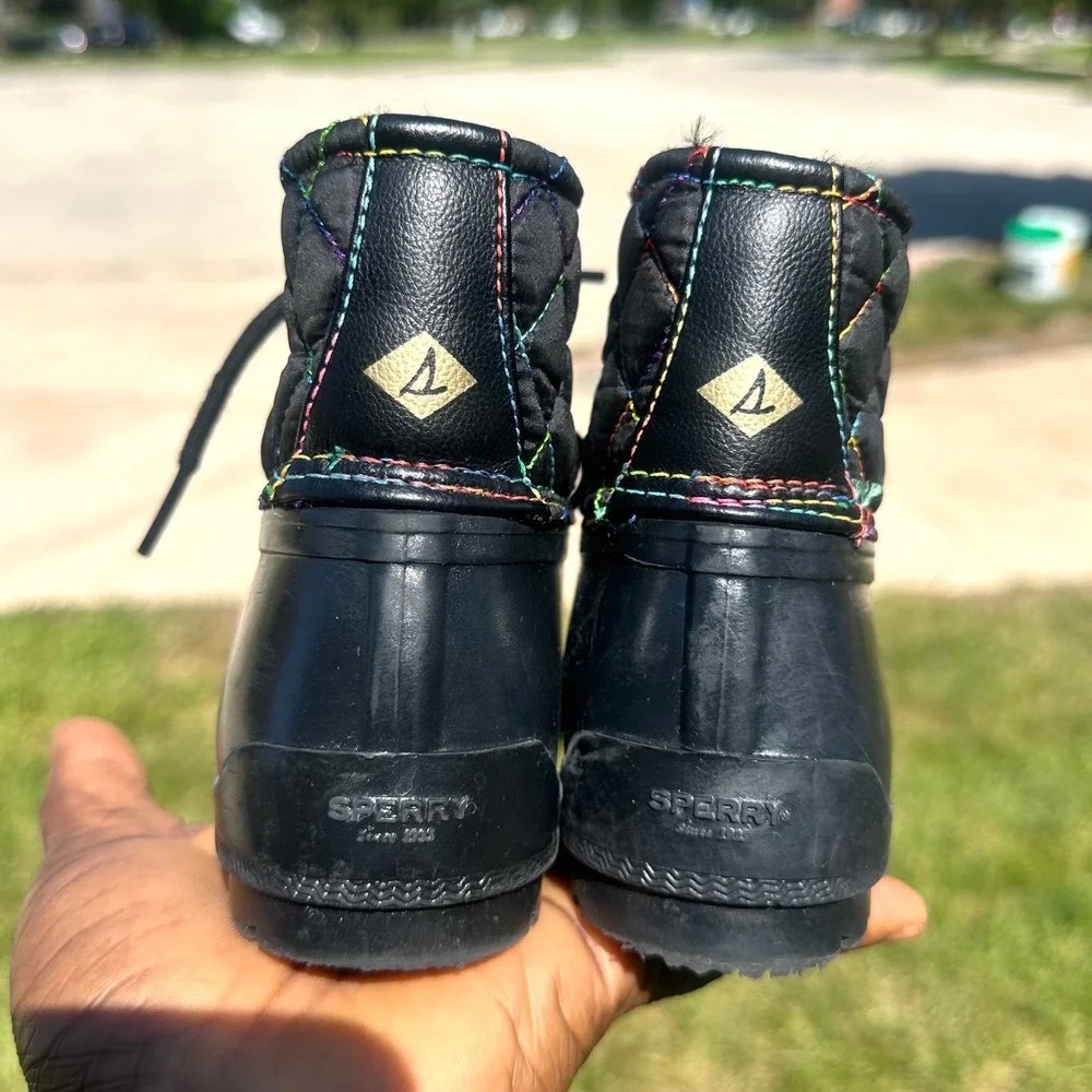 Sperry Port Boot Toddler Girl Duck Boots Size 9 Black Rainbow Winter Boots